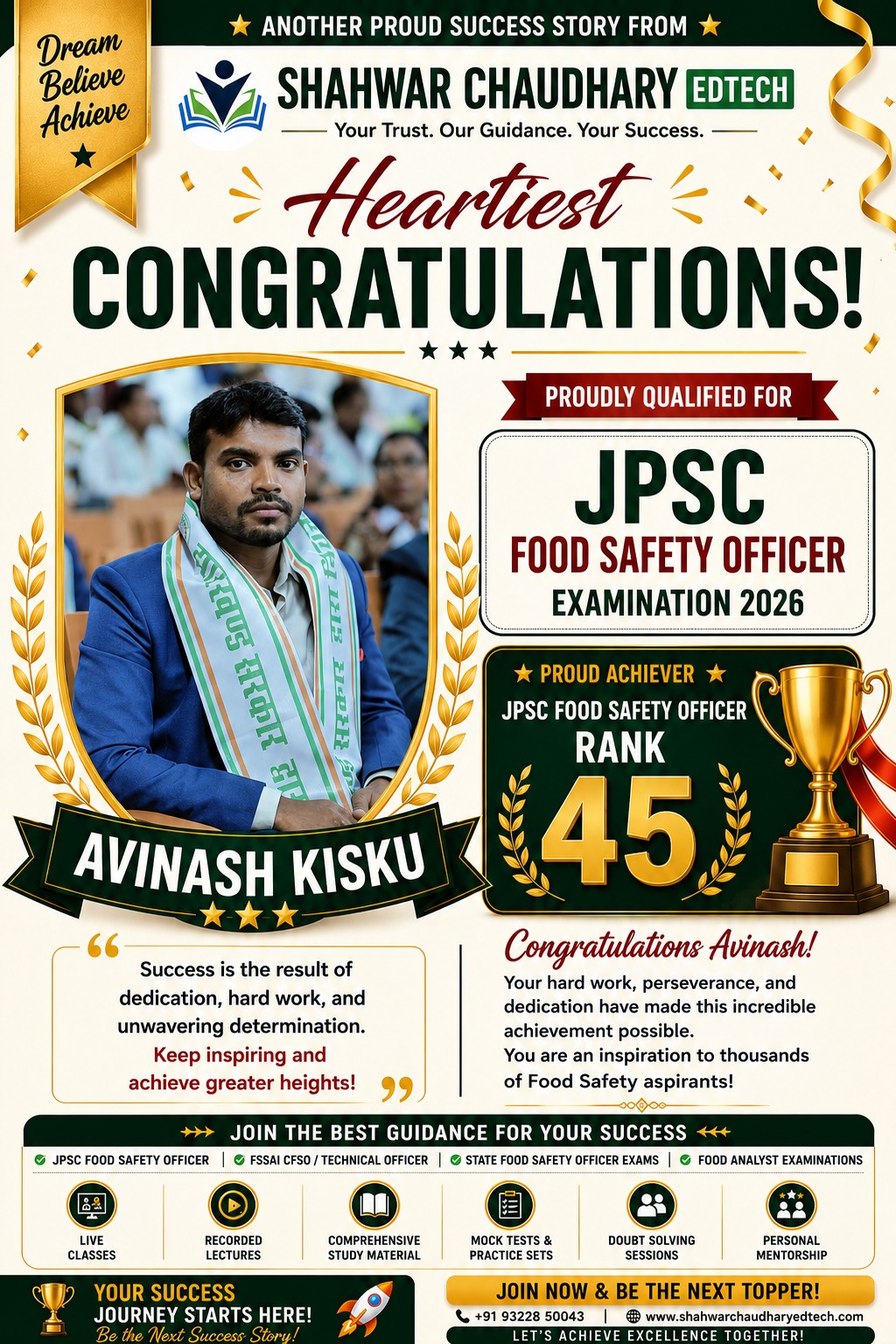 Avinash Kisku — JPSC Food Safety Officer 2026 Rank 45